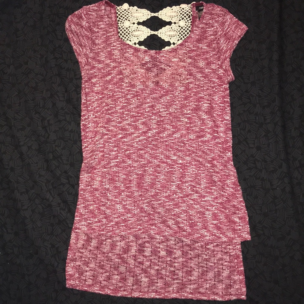 Maroon Slitted Blouse with Lace Back
